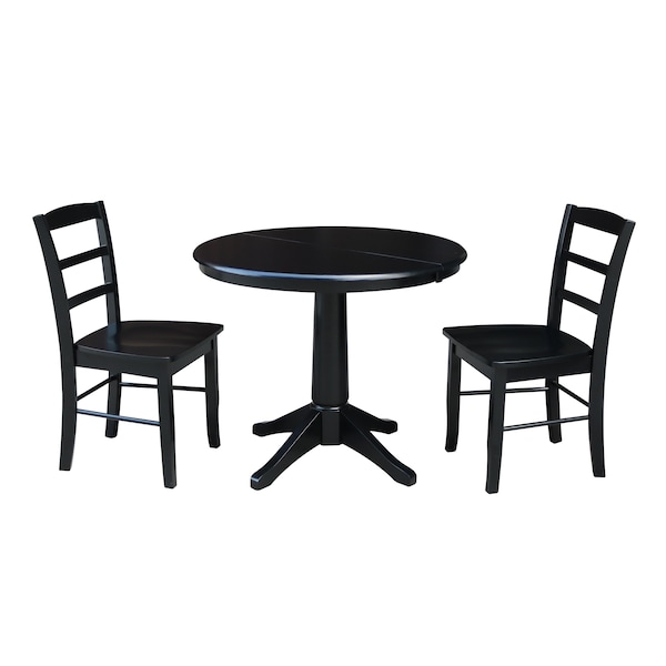 International Concepts Round 36 in Round Extension Dining Table with 2 Madrid Chairs, Black, 36 in W, 48 in L, 30.1 in H K46-36RXT-27B-C2-2 - main